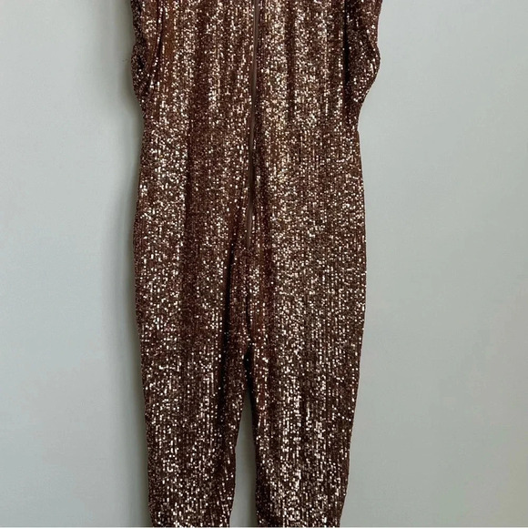 New Fashion Nova Chocolate “Sparkle And Snatched” Shoulder Pad Jumpsuit Size 2X - Picture 11 of 15